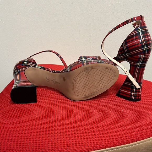 Jessica Simpson NEW Fonilda Patent Vegan Leather Tartan Plaid Platform Heels - Picture 4 of 4